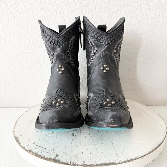 Lane COSSETTE Womens Black Cowboy Bootie 8 Western Cowgirl Short Ankle Boots - Picture 5 of 12